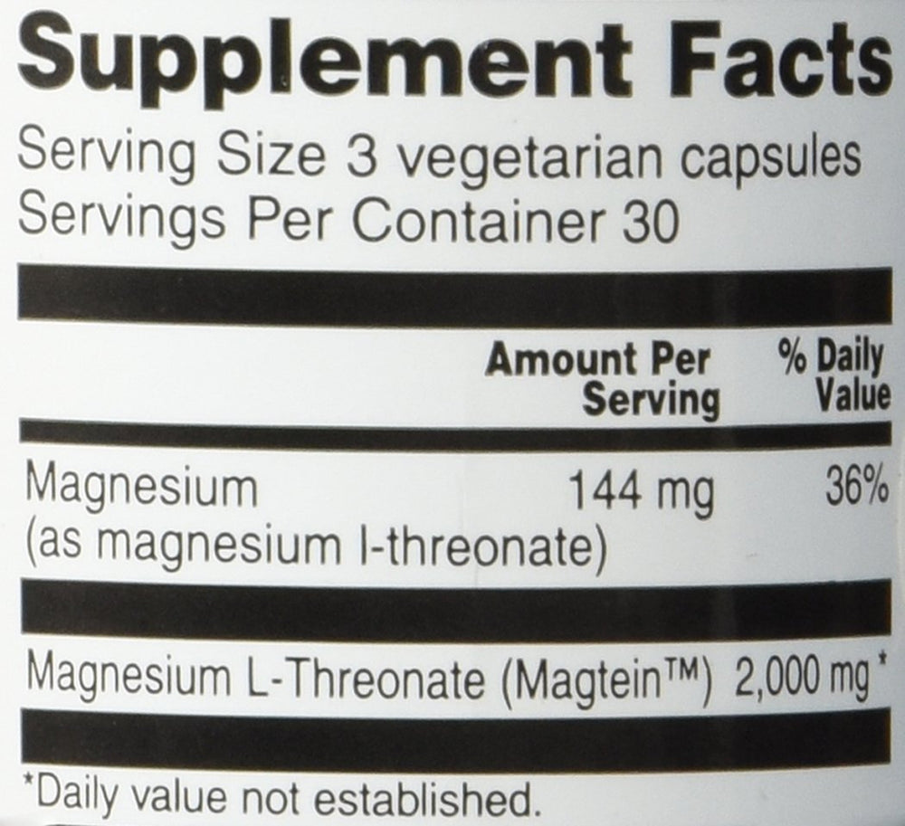 Vitacost Magtein nutrition facts panel focuses on serving magnesium per dose