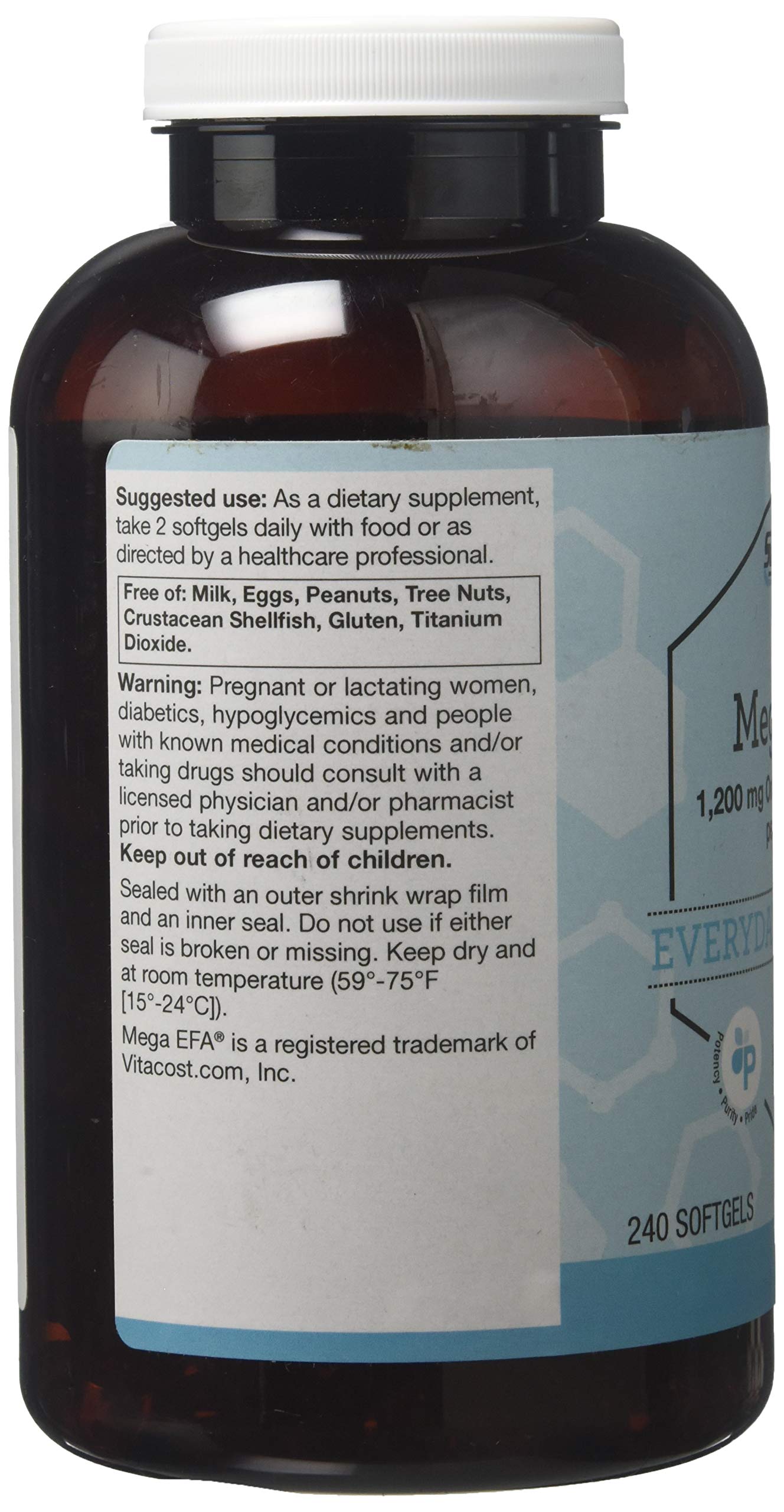 Vitacost Mega EFA Mini Gels front-of-bottle visual highlighting compact omega-3 option.