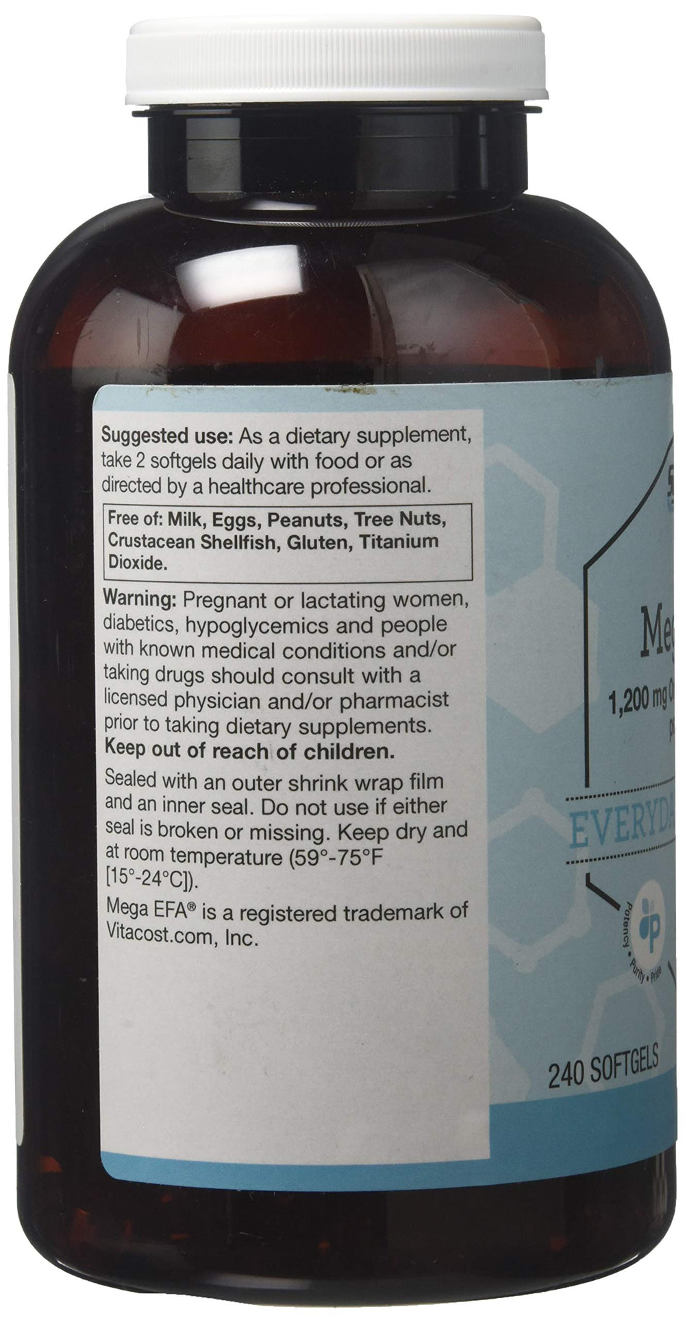 Vitacost Mega EFA Mini Gels front-of-bottle visual highlighting compact omega-3 option.