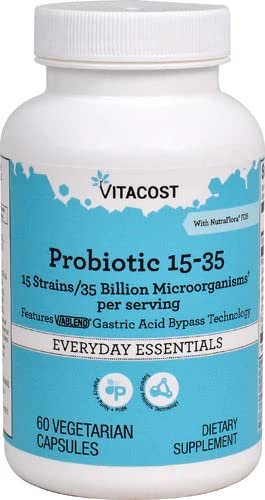 Vitacost Probiotic 15-35 bottle front view promoting digestive balance.