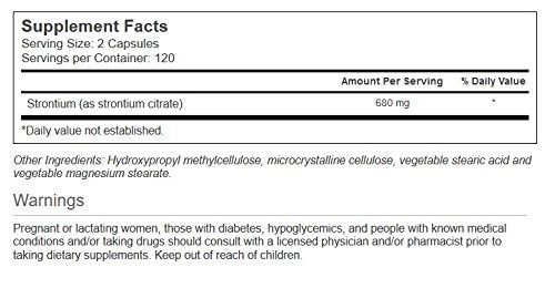 Vitacost Strontium capsules closeup highlights vegetarian formula for daily mineral support.