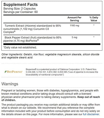 Vitacost Turmeric Extract Curcumin C3 Complex capsules closeup with Bioperine for enhanced absorption