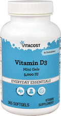 Vitacost Vitamin D3 5000 IU – 365 Mini Softgels (Allergen-Free)