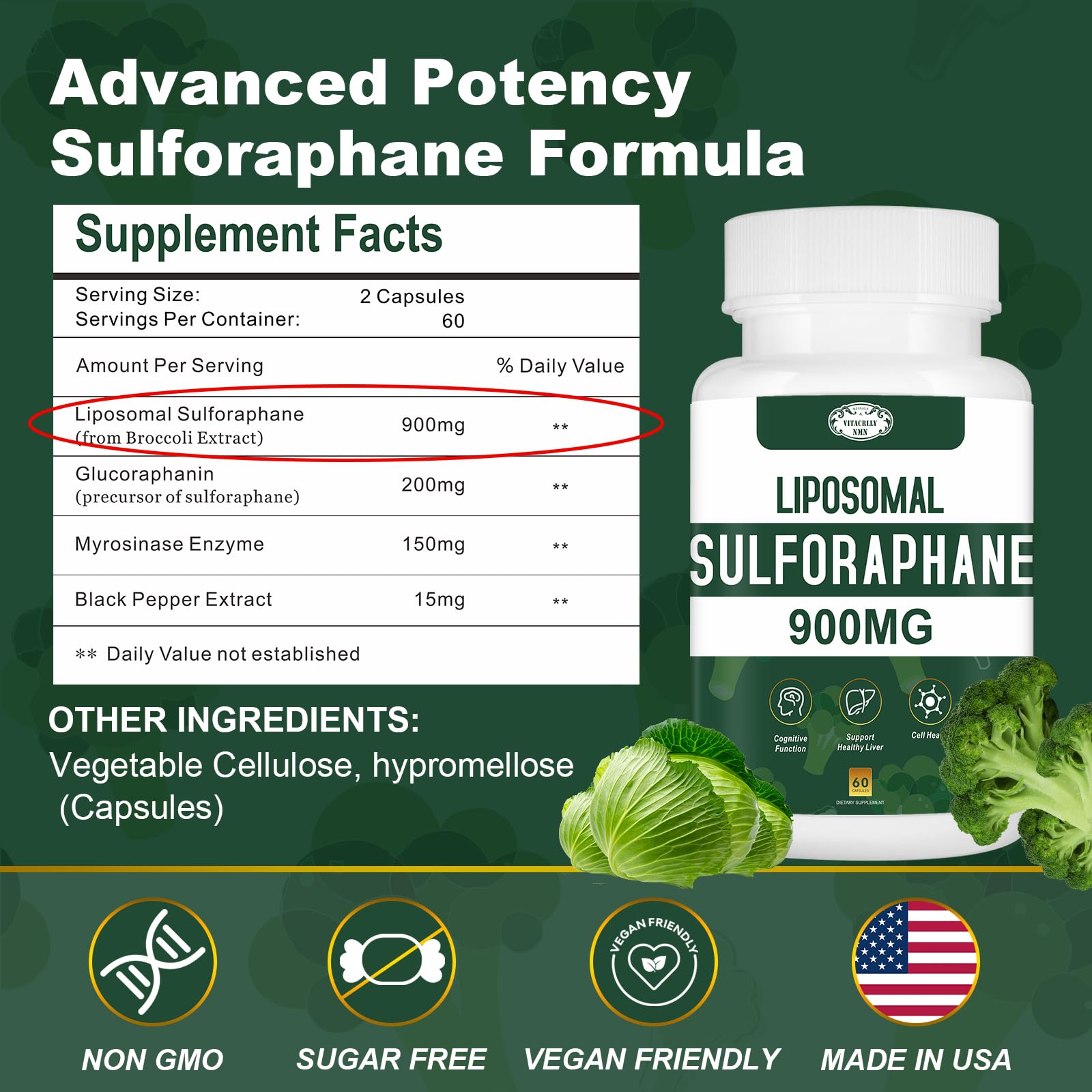 VITACRLLYNMN broccoli seed extract graphic showcases natural broccoli-based formula for daily use.