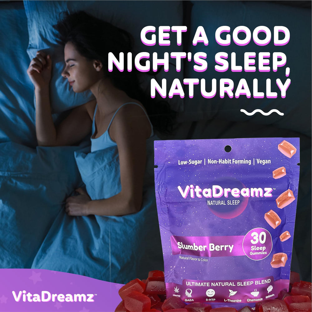 VitaDreamz SleepEZ packaging flatlay for a balanced nightly routine
