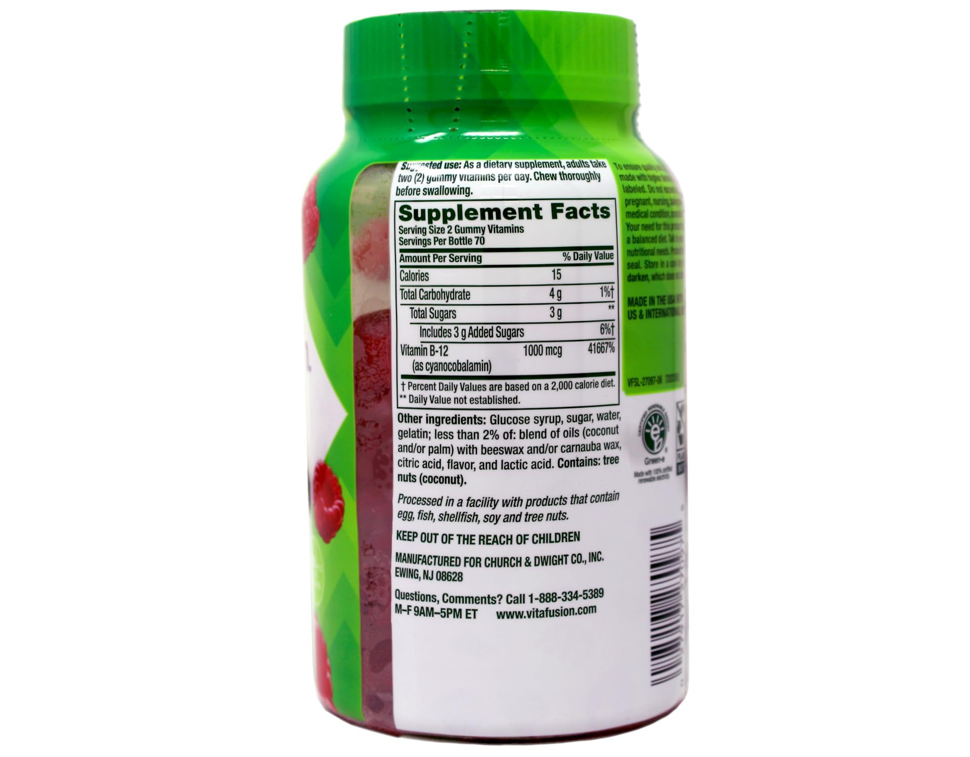 Vitafusion B12 nutrition label highlights metabolism benefits