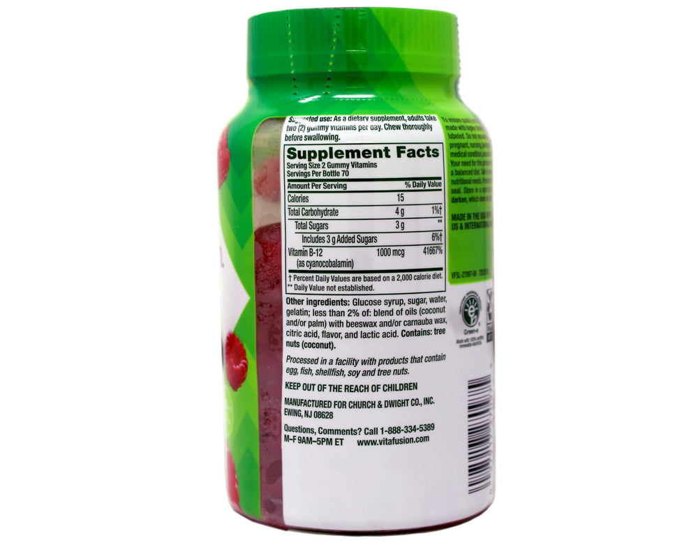 Vitafusion B12 nutrition label highlights metabolism benefits