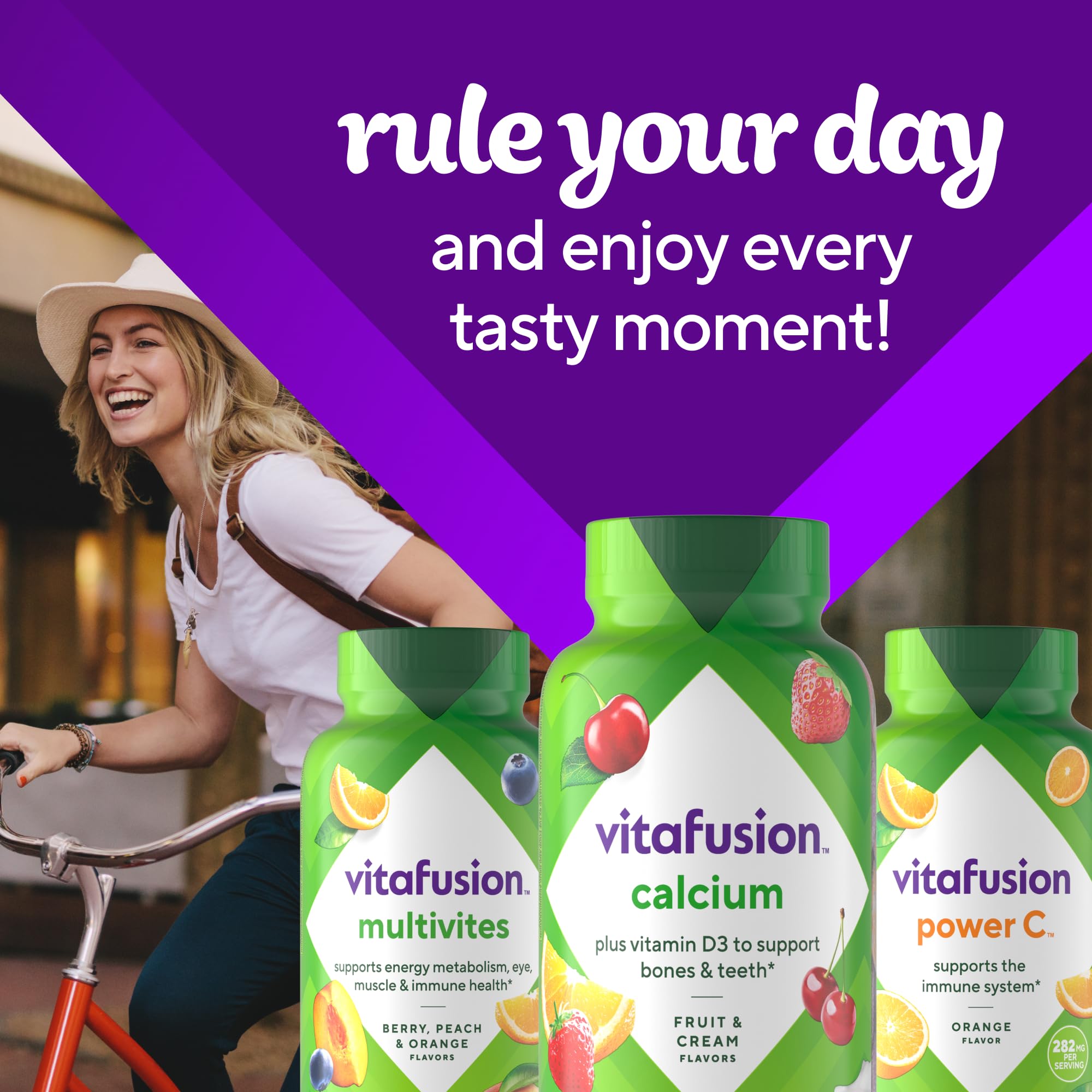 Vitafusion calcium gummies close-up texture showing chewable format.