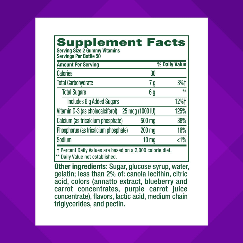 Vitafusion calcium gummies texture close-up, chewy and flavorful.