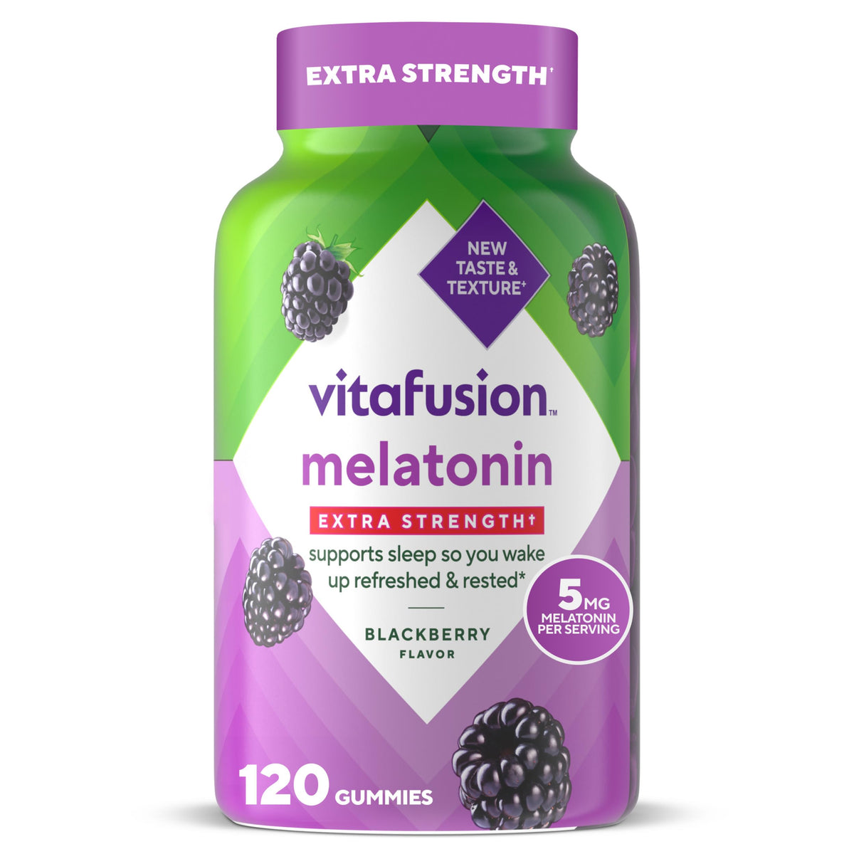 Vitafusion Extra Strength Melatonin Gummies jar-front with berry flavor for easy nightly routines
