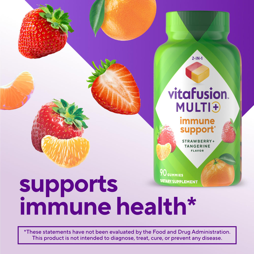 Vitafusion Multi+ Immune Tangerine Strawberry gummies for flavorful daily immune support