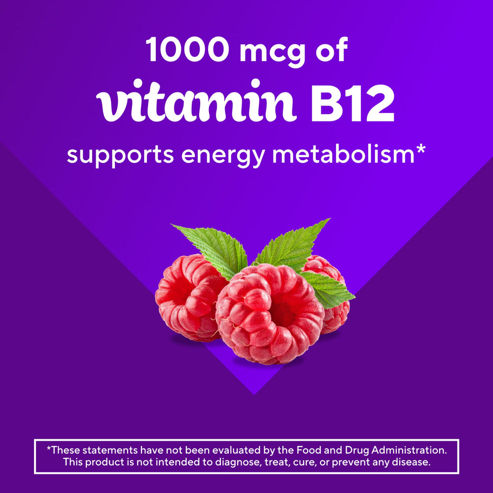 Vitafusion Vitamin B12 Gummy bottle shows 70-day supply.