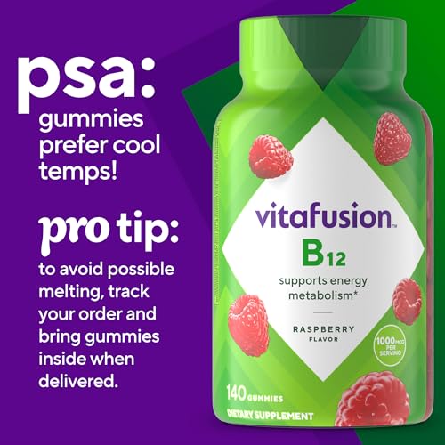 Vitafusion Vitamin B12 Gummy gummies on kitchen counter.