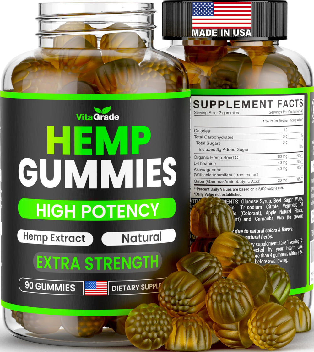 VitaGrade Hemp Gummies bottle front with extra-strength formula for daily calm