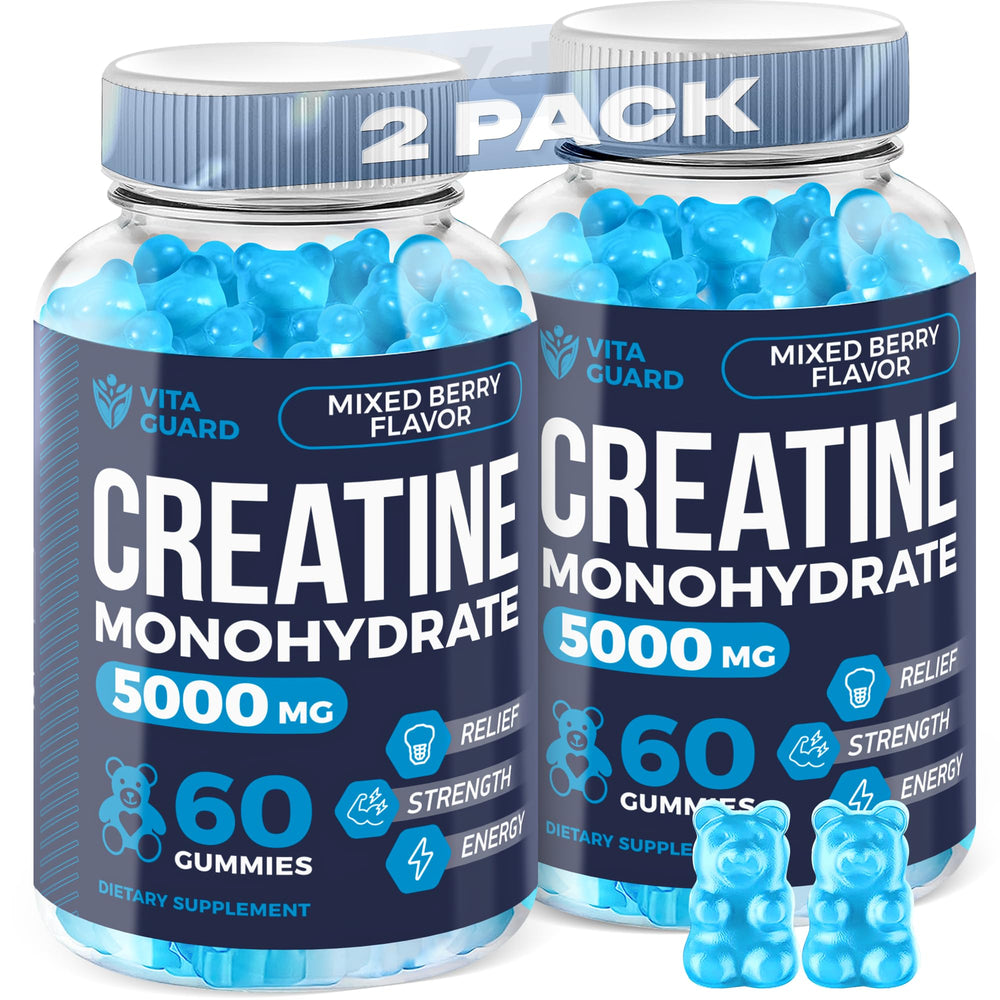 Vita Guard 5000mg creatine gummies bottle front for convenient pre-workout support.