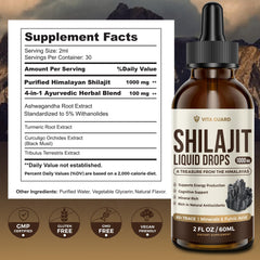 Vita Guard Himalayan Shilajit mineral-profile close-up emphasizes 85+ minerals and fulvic acid.
