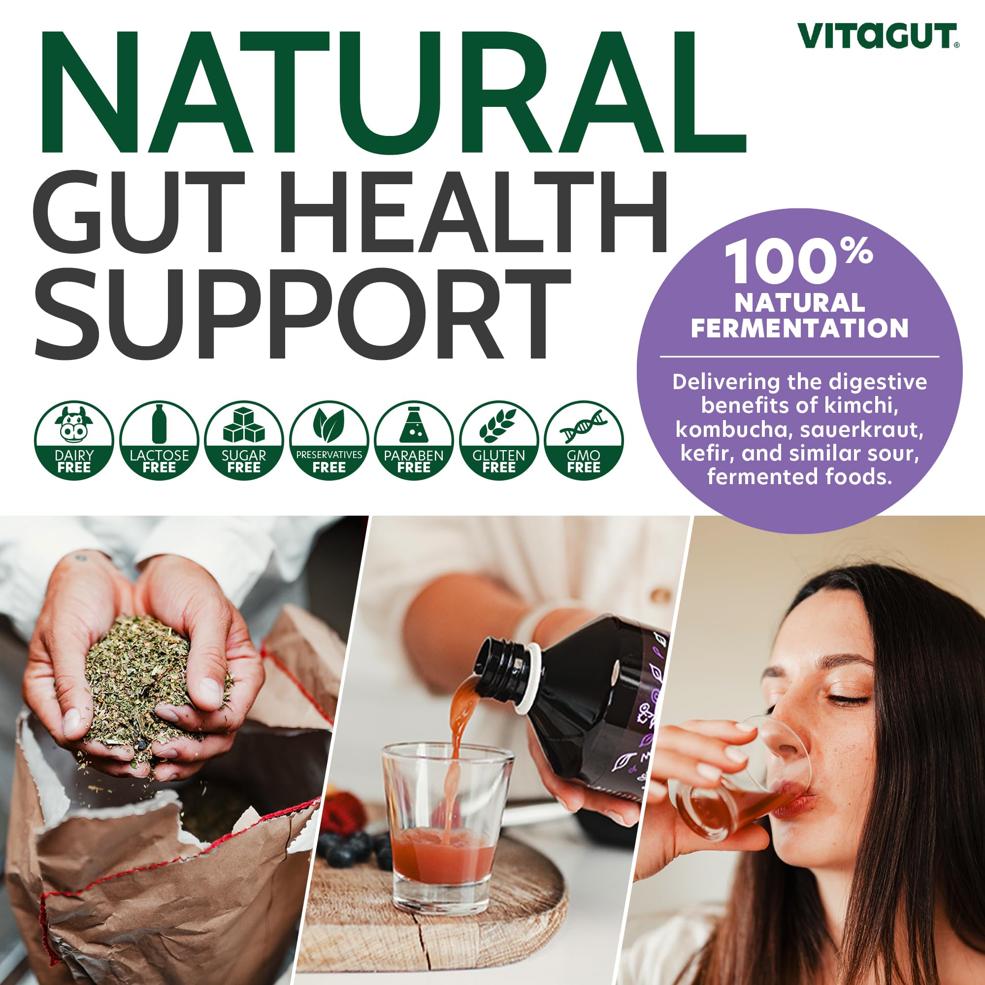 VITAGUT recycled bottle packaging showcases sustainable probiotics.