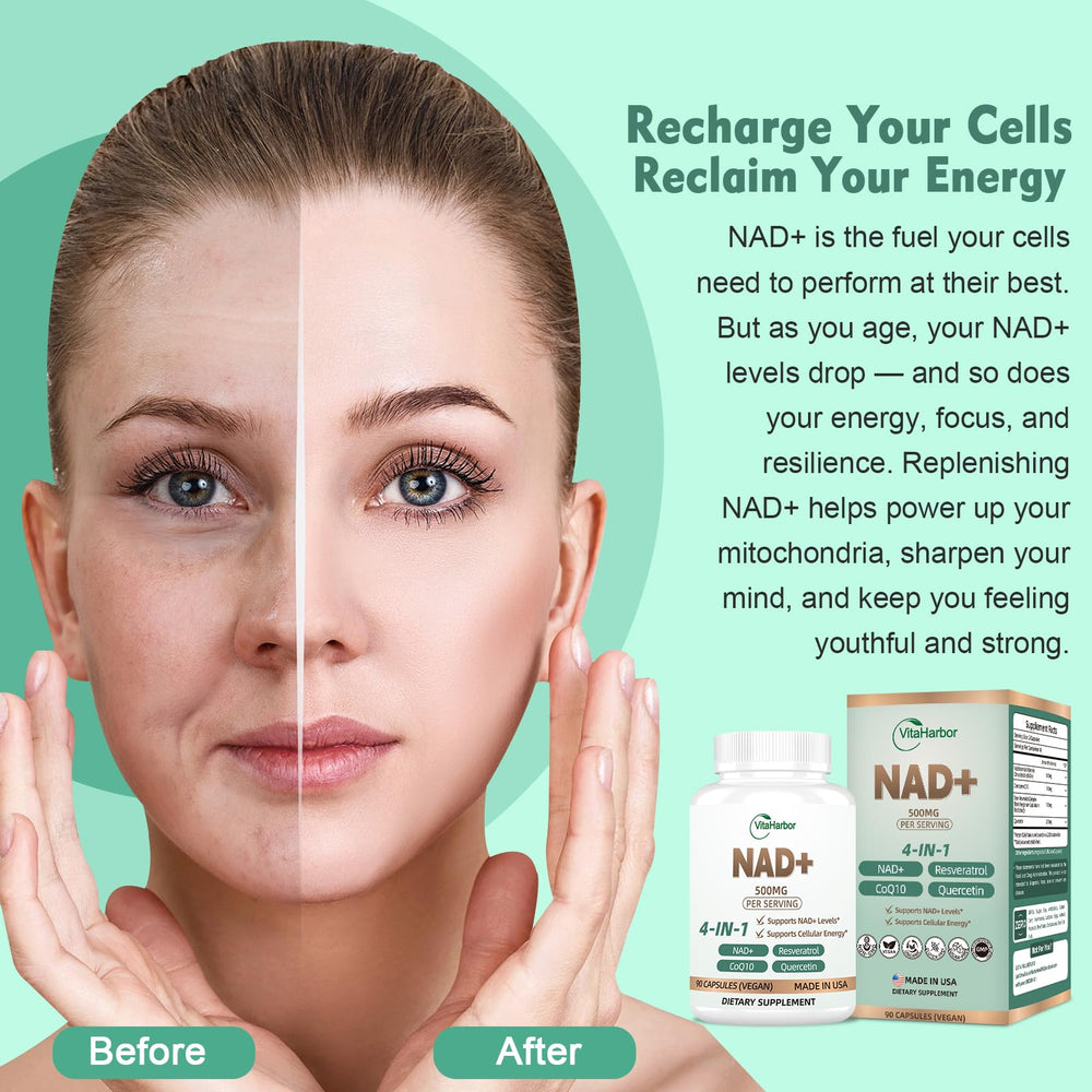 Capsules from VitaHarbor NAD with Trans-Resveratrol, CoQ10 and Quercetin ingredients