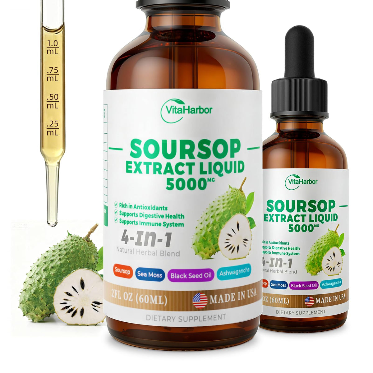 VitaHarbor soursop bitters bottle for daily immune and digestive support.