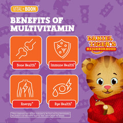 Vital+Boon Daniel Tiger gummies close-up showing natural fruit flavors for kids