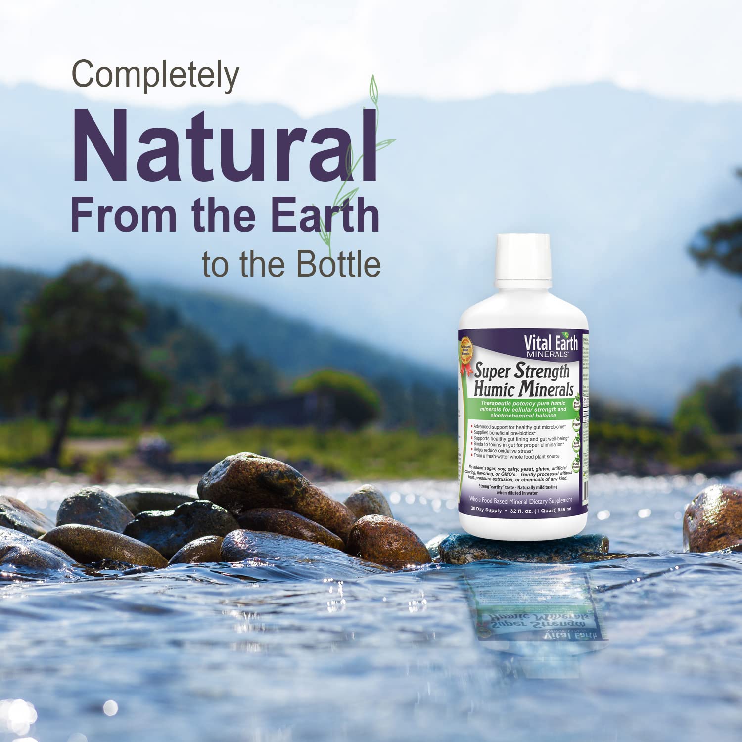 Vital Earth Minerals BPA-free cup included highlights safe, simple dosing.