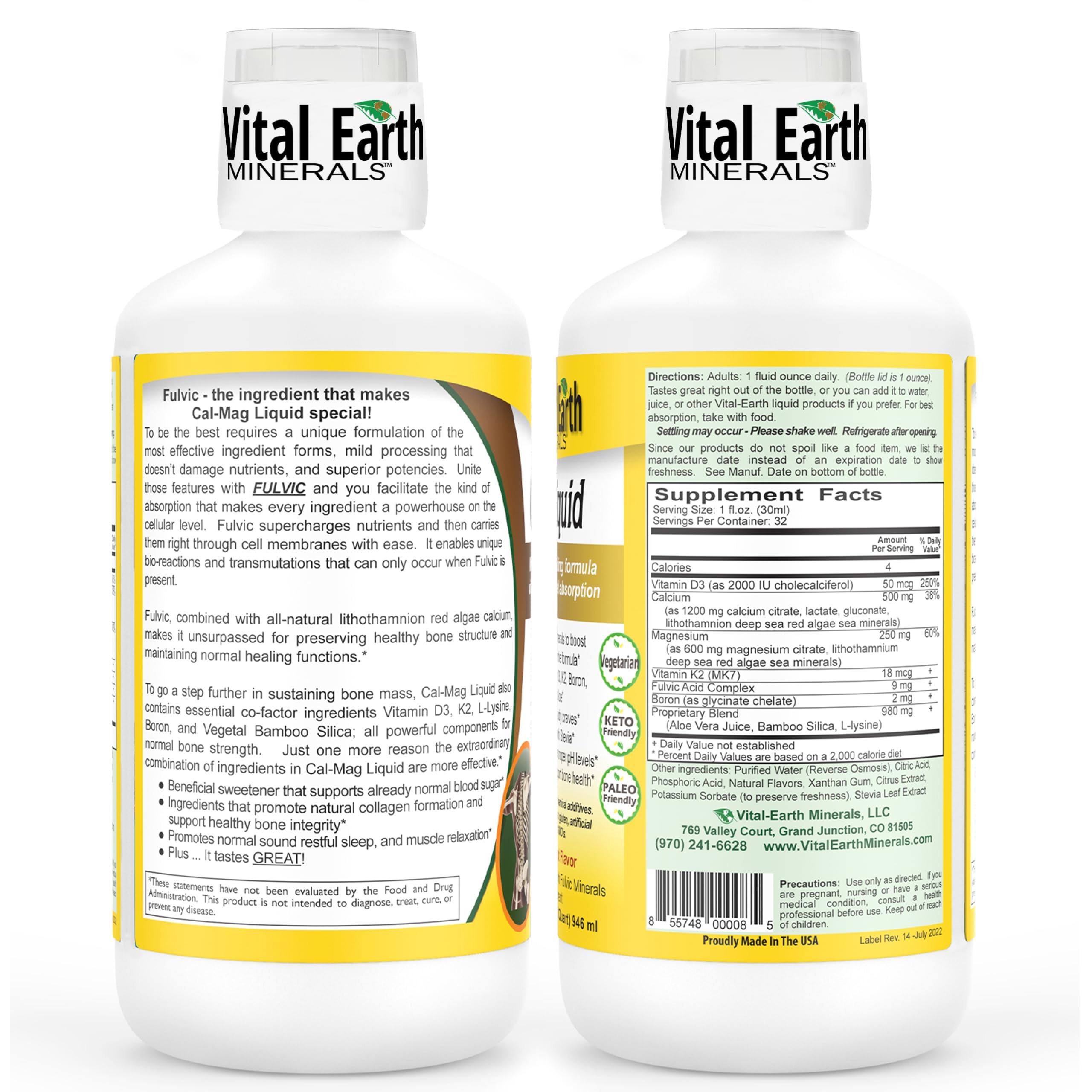 Vital Earth Minerals Cal-Mag Liquid 1oz cup shown for convenient on-the-go dosing