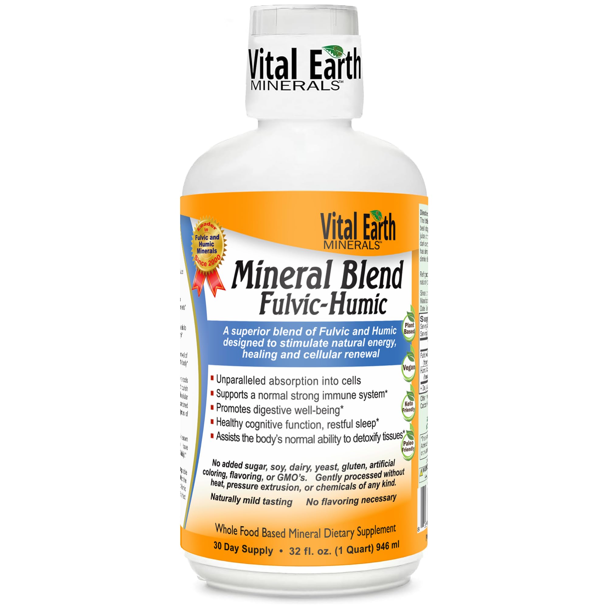 Vital Earth Minerals fulvic-humic liquid bottle for daily mineral balance and energy support