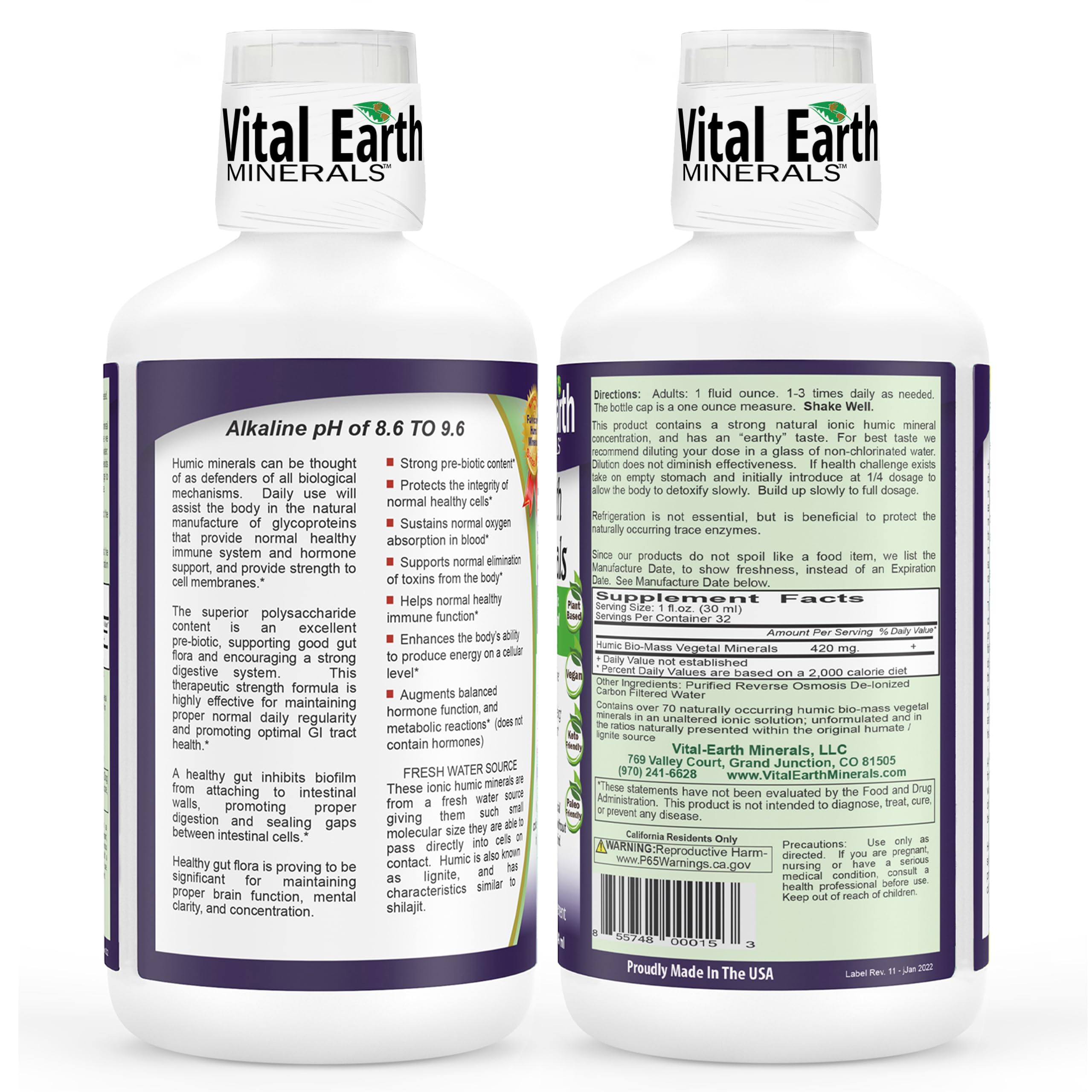 Vital Earth Minerals measuring cup highlights easy dosing with the included 1-ounce cup.