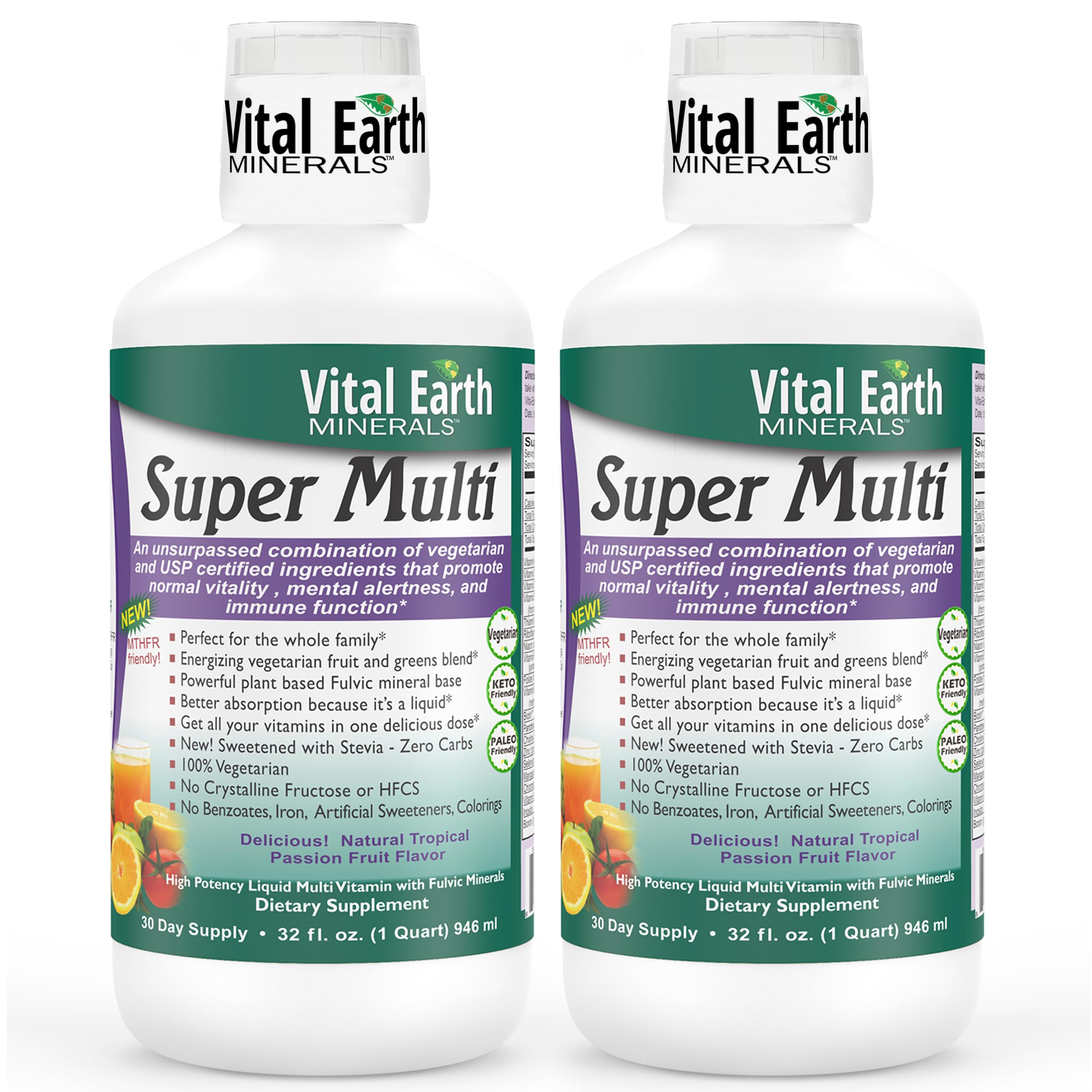 Vital Earth Minerals Super Multi bottle front view highlighting fulvic acid for better absorption.