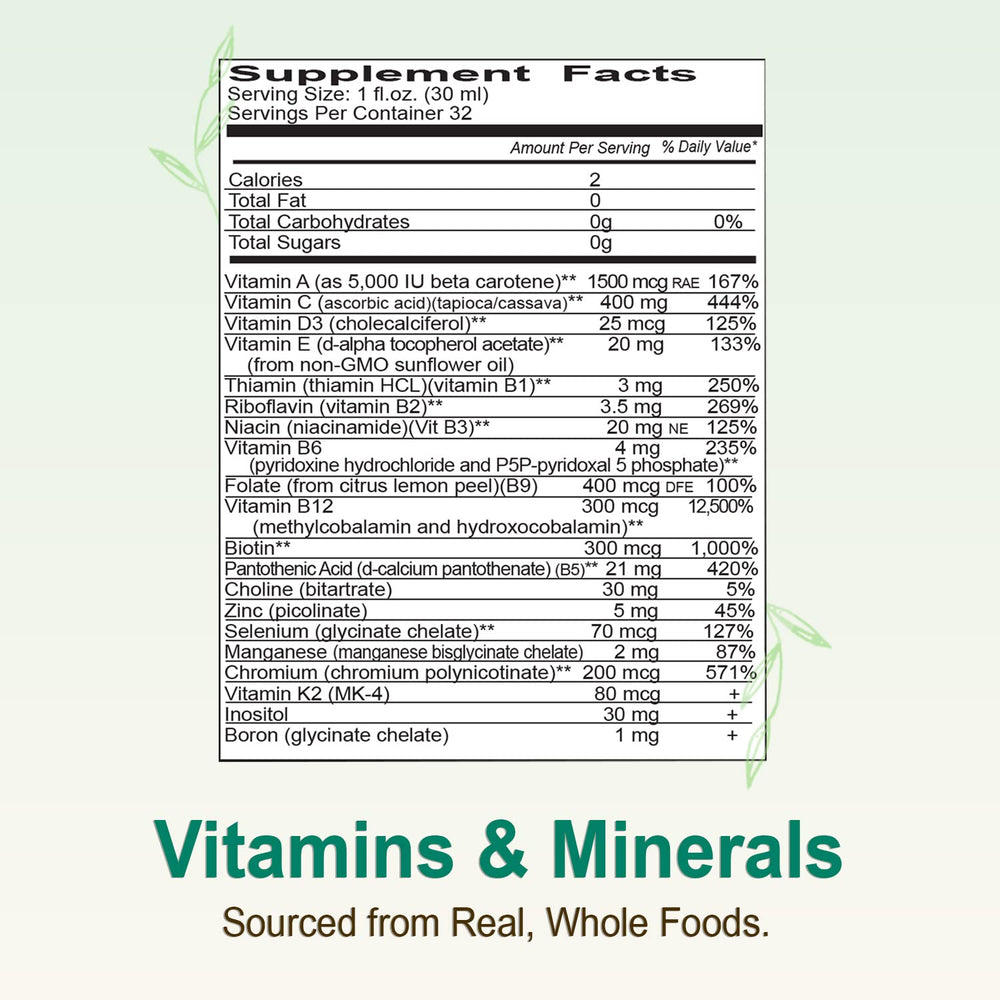 Vital Earth Minerals bottle next to juice illustrating versatile mixing options.