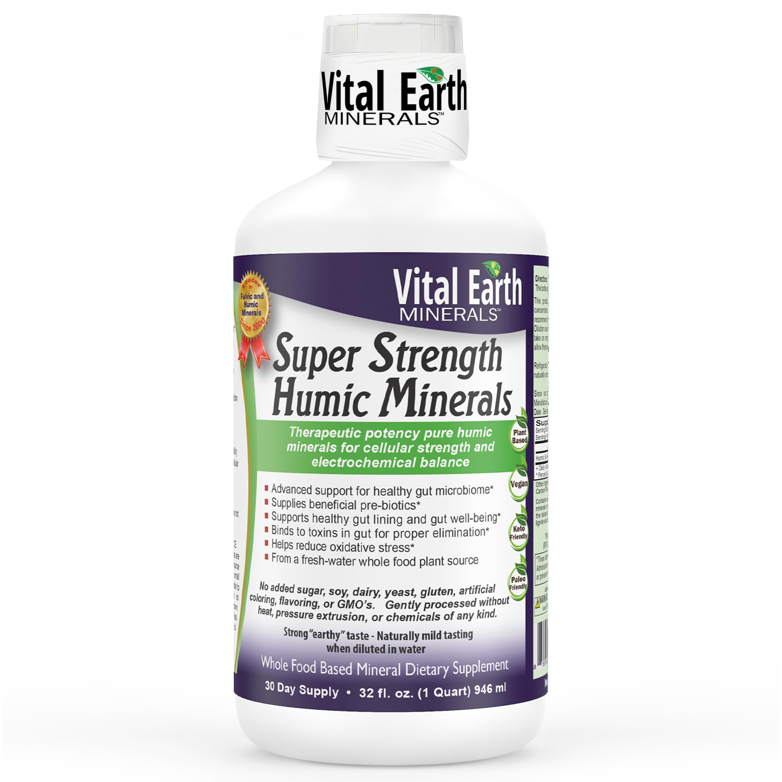 Vital Earth Minerals Super Strength Humic bottle front showing powerful mineral blend for daily vitality.
