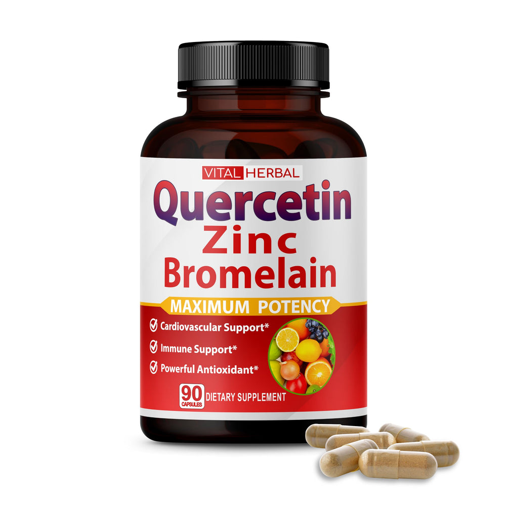 Vital Herbal Quercetin 98% bottle image highlighting high potency for daily wellness.
