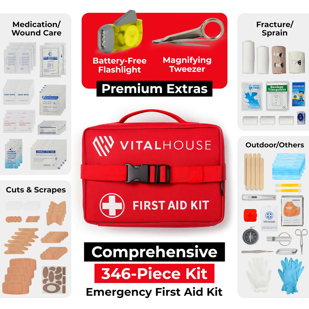 Vital House first aid kit color coded sections for quick access