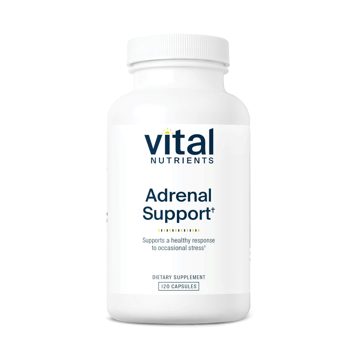 Vital Nutrients Adrenal Support bottle front with clean-label design for stress resilience.