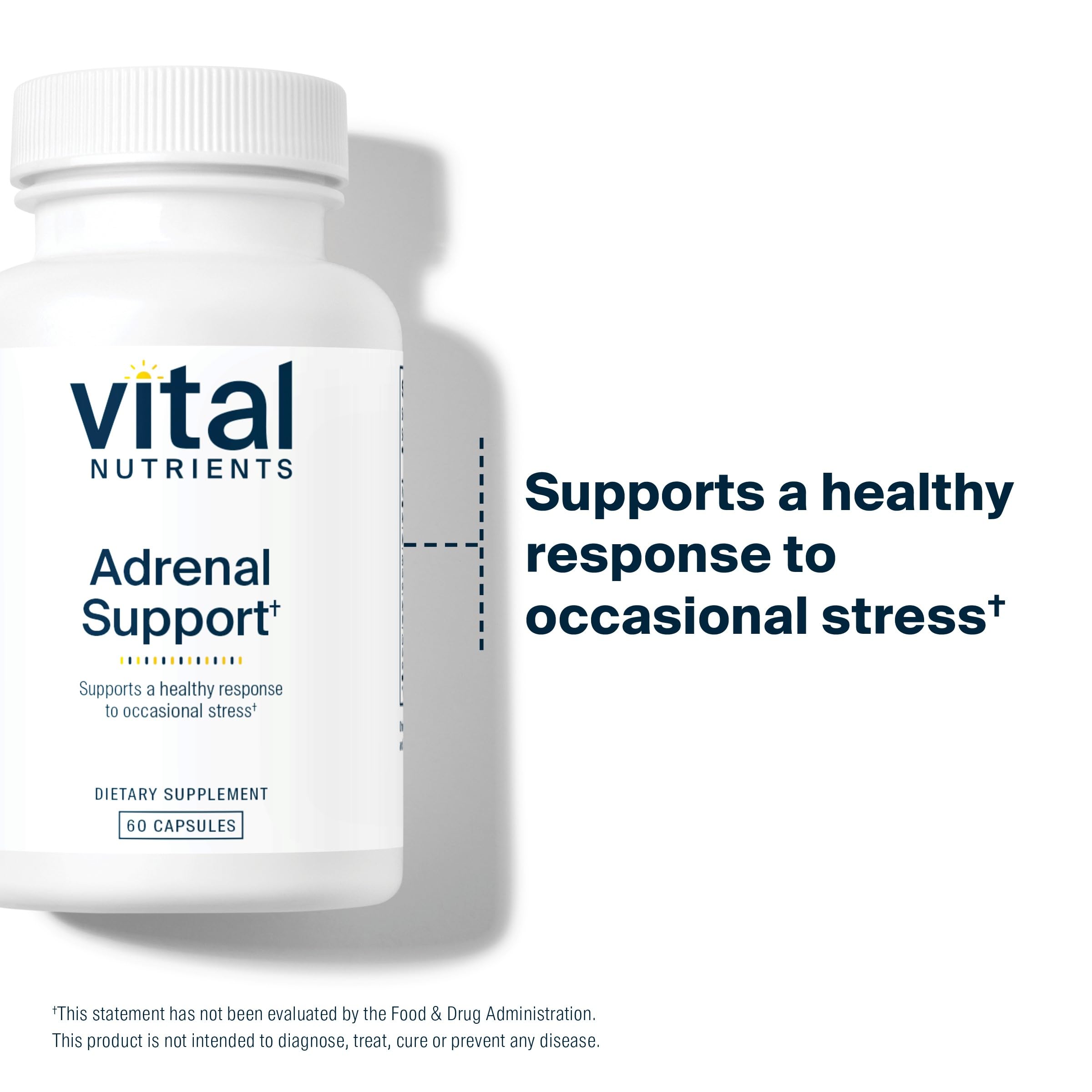 Close-up of Vital Nutrients Adrenal Support label highlighting allergen-free formula.