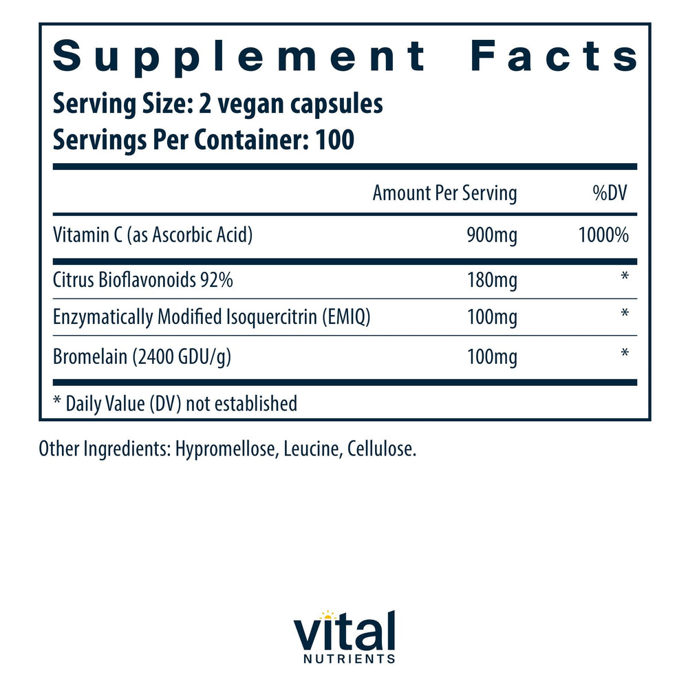Vital Nutrients Aller-C bottle label highlighting vegan formula and key ingredients