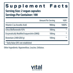 Vital Nutrients Aller-C bottle label highlighting vegan formula and key ingredients