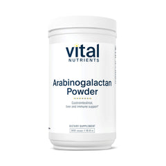 Vital Nutrients Arabinogalactan Powder tub showing fiber content for gut health
