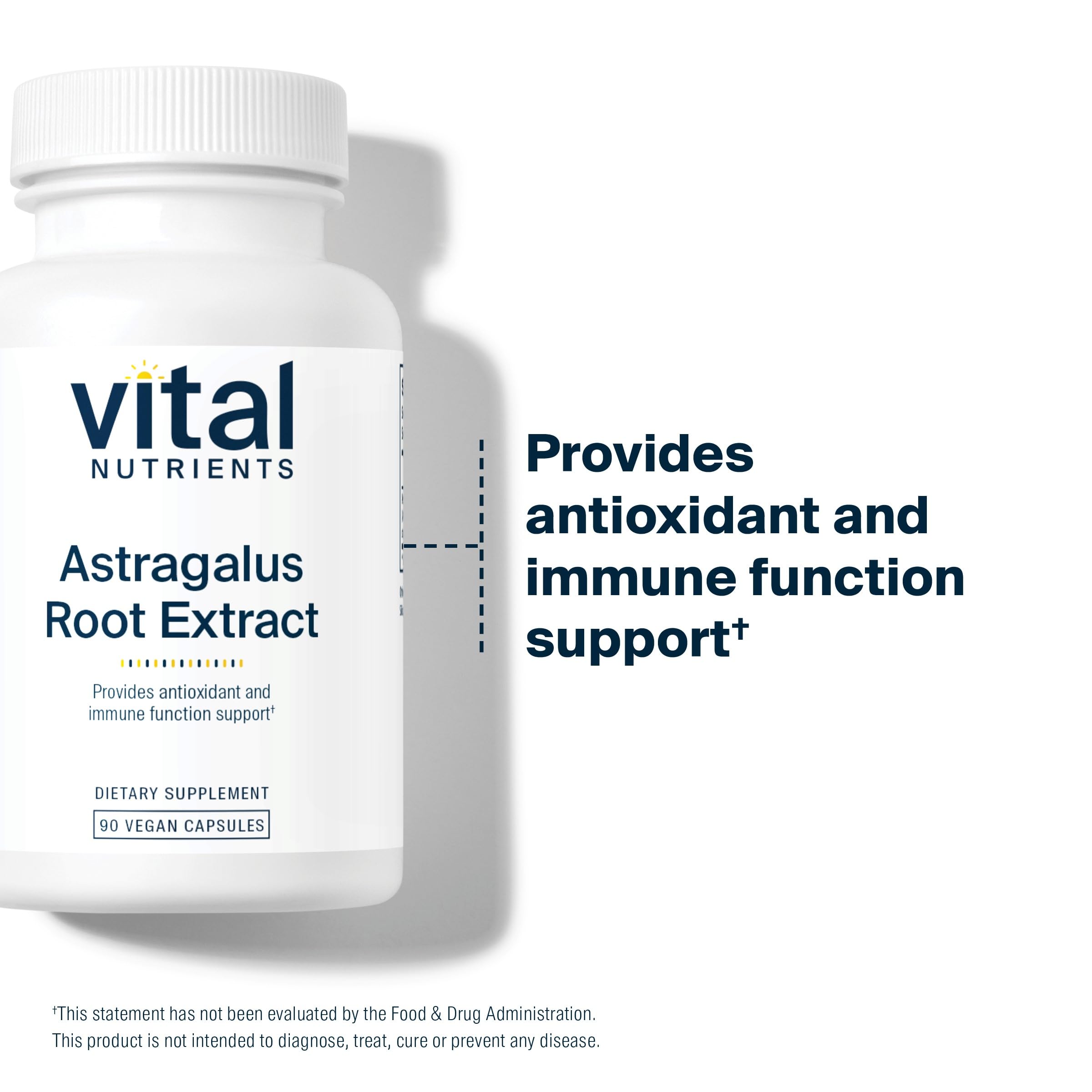 Vital Nutrients astragalus capsules close-up showing 300 mg per capsule.