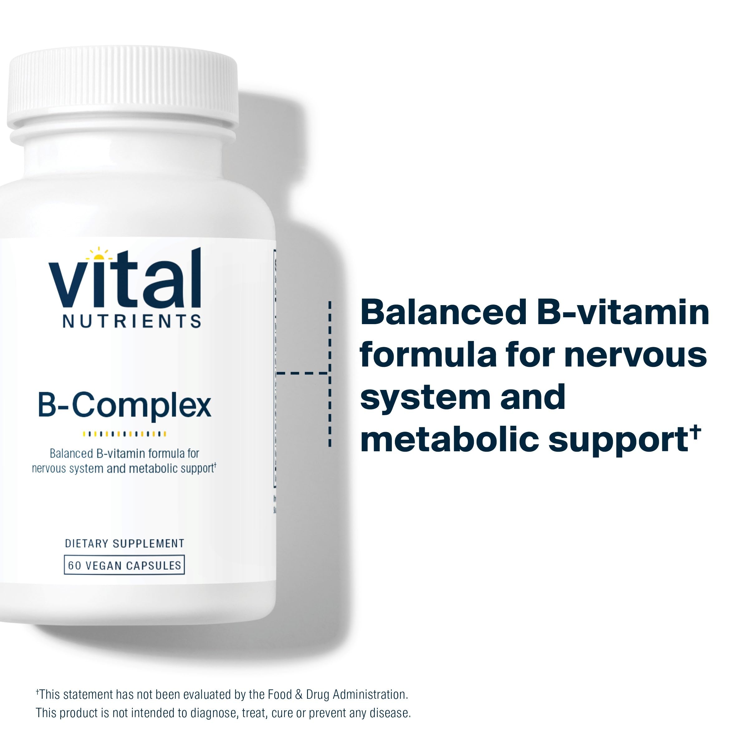 Vital Nutrients B-Complex label detail emphasizing allergen-free, clean-label claim.