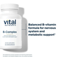Vital Nutrients B-Complex label detail emphasizing allergen-free, clean-label claim.