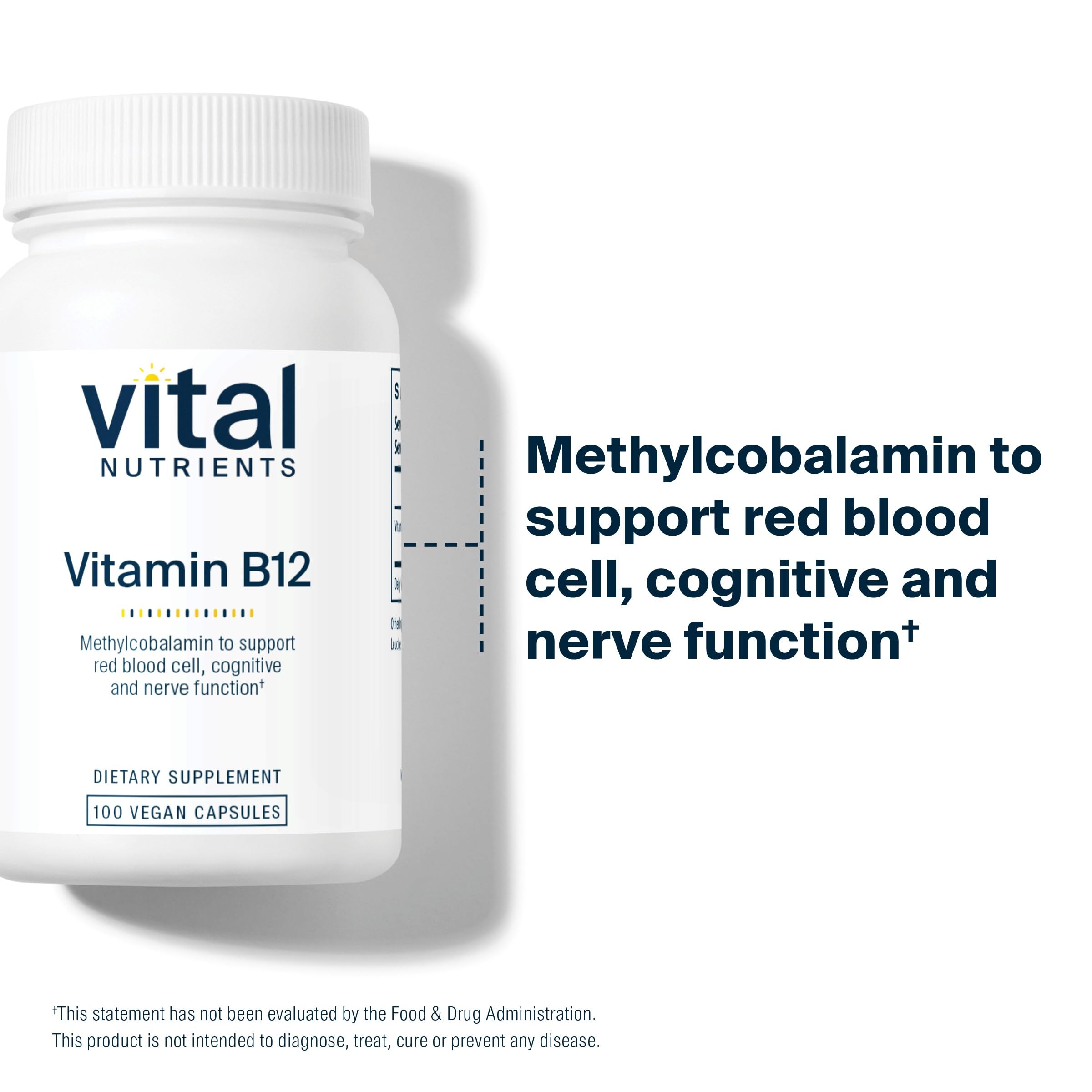 Daily use context with Vital Nutrients B12 bottle beside morning routine setup.