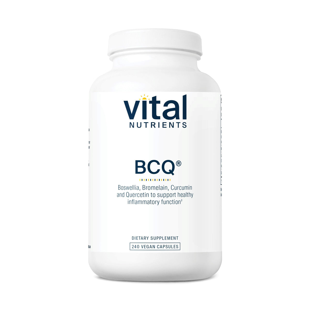Vital Nutrients BCQ bottle front with vegan joint support emphasis