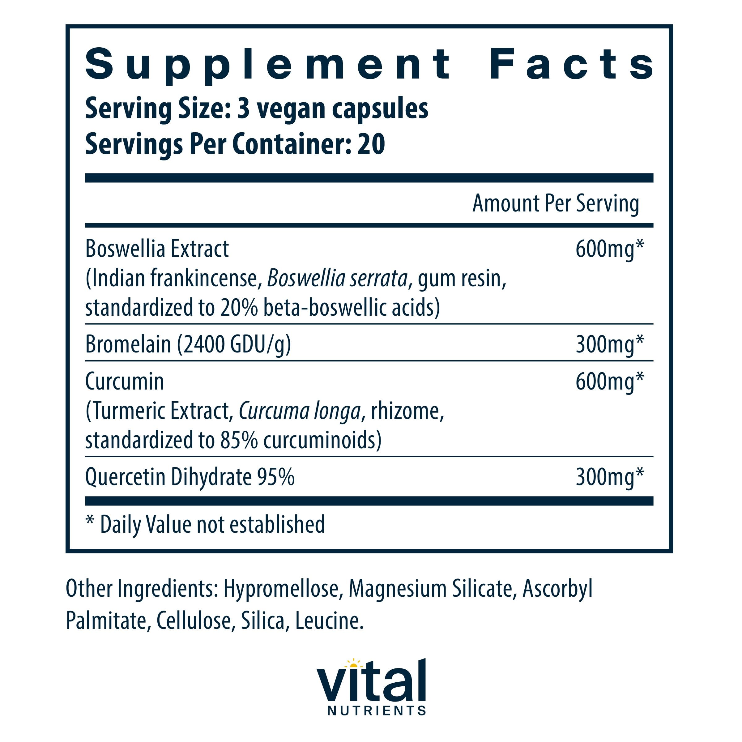 Vital Nutrients BCQ bottle label closeup highlighting clean vegan ingredients.