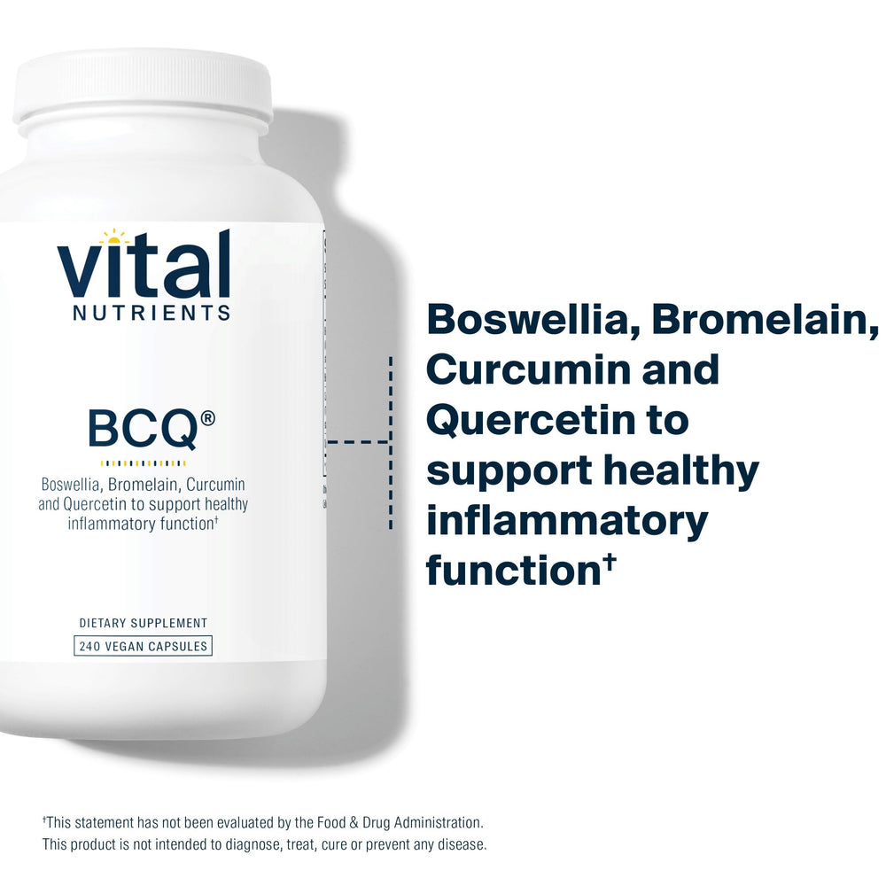 Vital Nutrients BCQ ingredients blend label detail emphasizes clean vegan ingredients