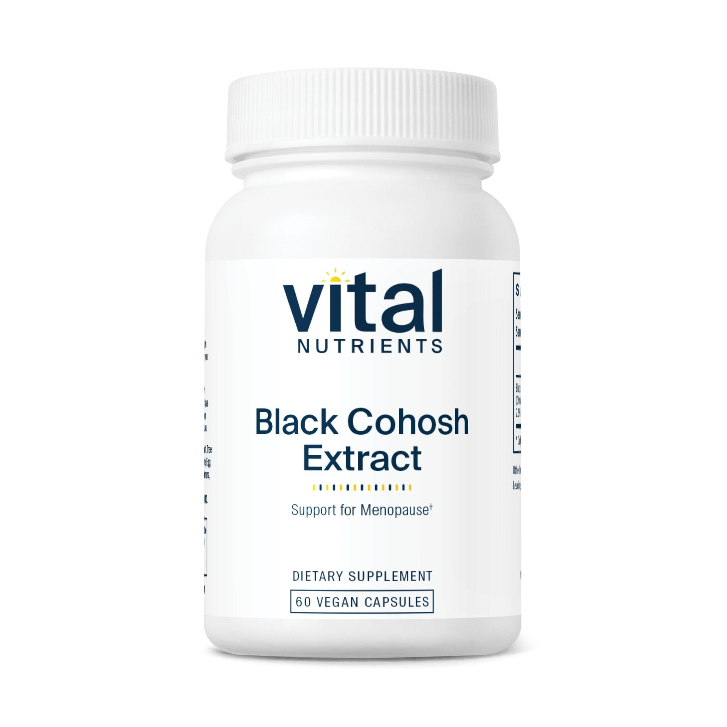 Vital Nutrients Black Cohosh Extract 250mg bottle for menopause support and hormonal balance.