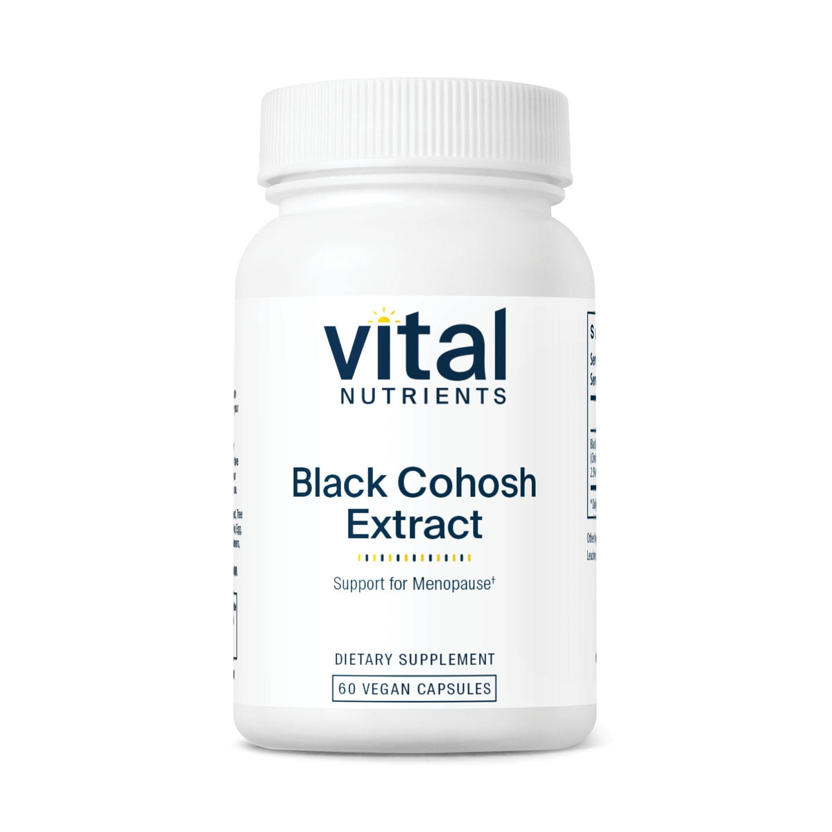 Vital Nutrients Black Cohosh Extract 250mg bottle for menopause support and hormonal balance.