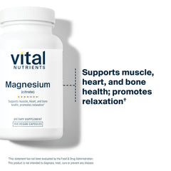 Vital Nutrients bottle with allergen-free vegan label highlighting clean ingredients.