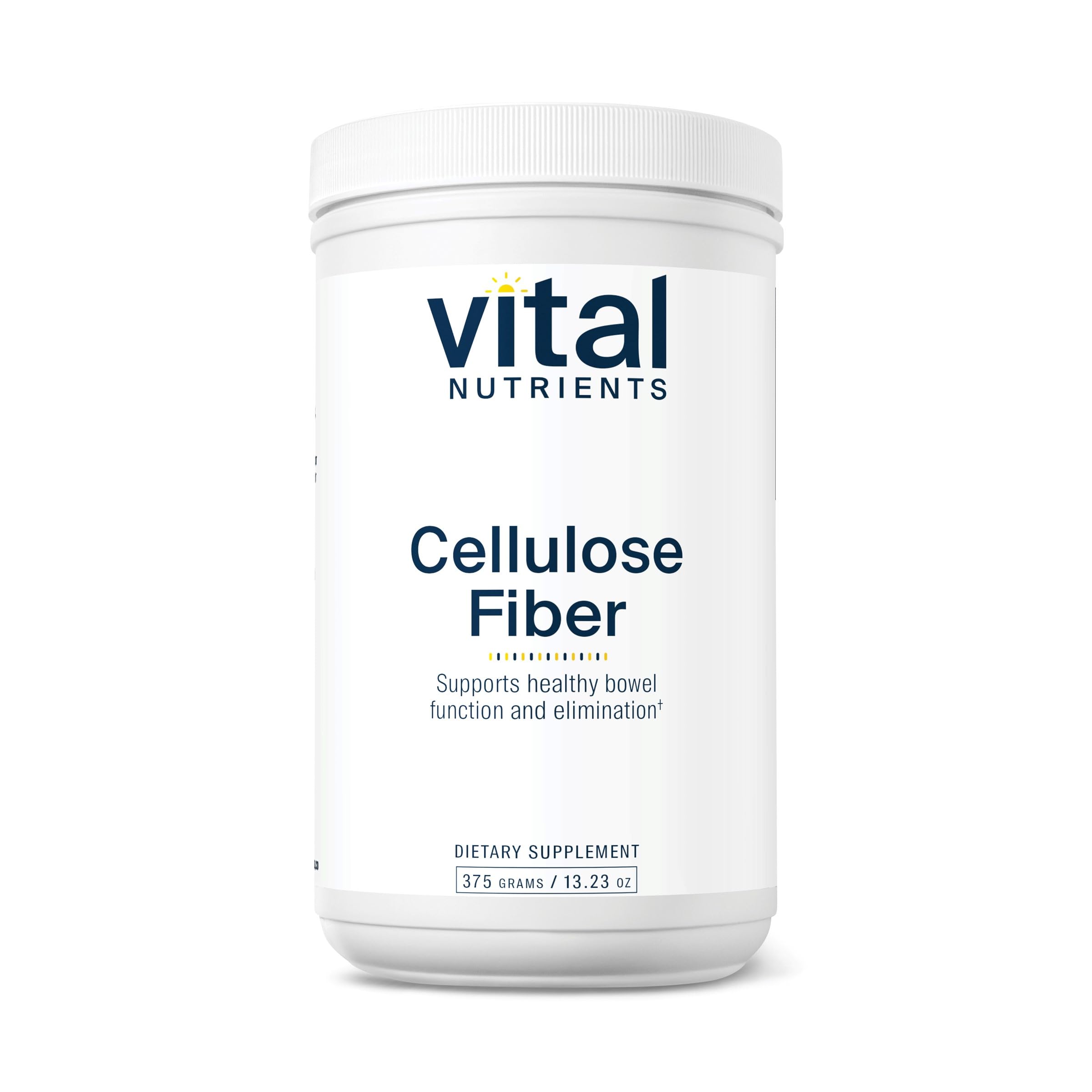 Vital Nutrients cellulose fiber powder bottle on kitchen counter for daily bowel support