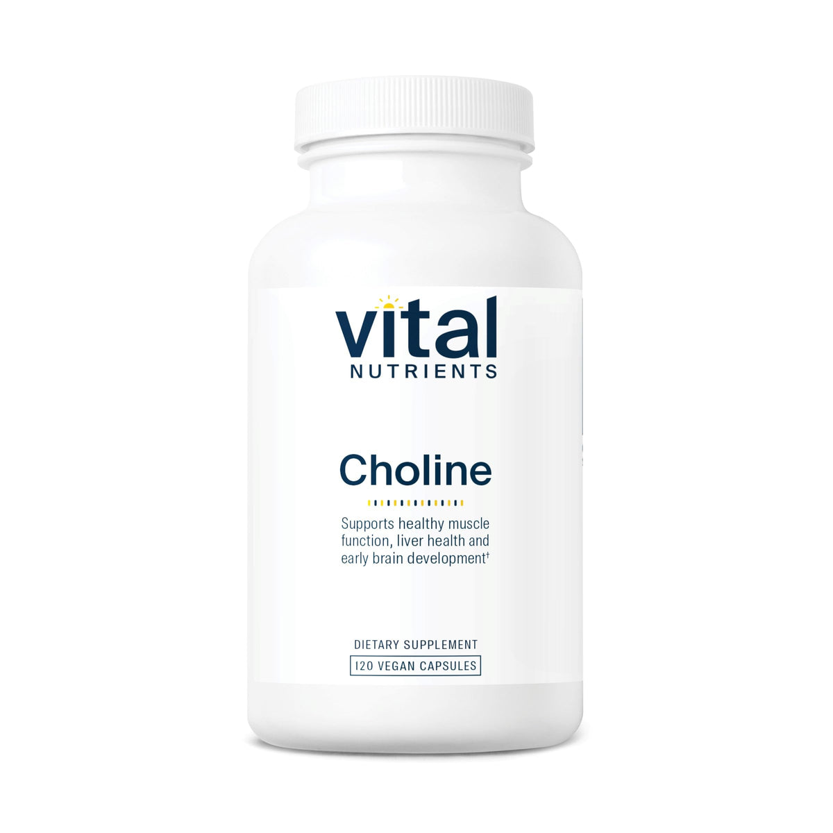 Vital Nutrients Choline 550mg bottle front view highlighting brain health support.